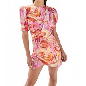 NEW AIIFOS stephanie silk satin mini dress in pink marble
